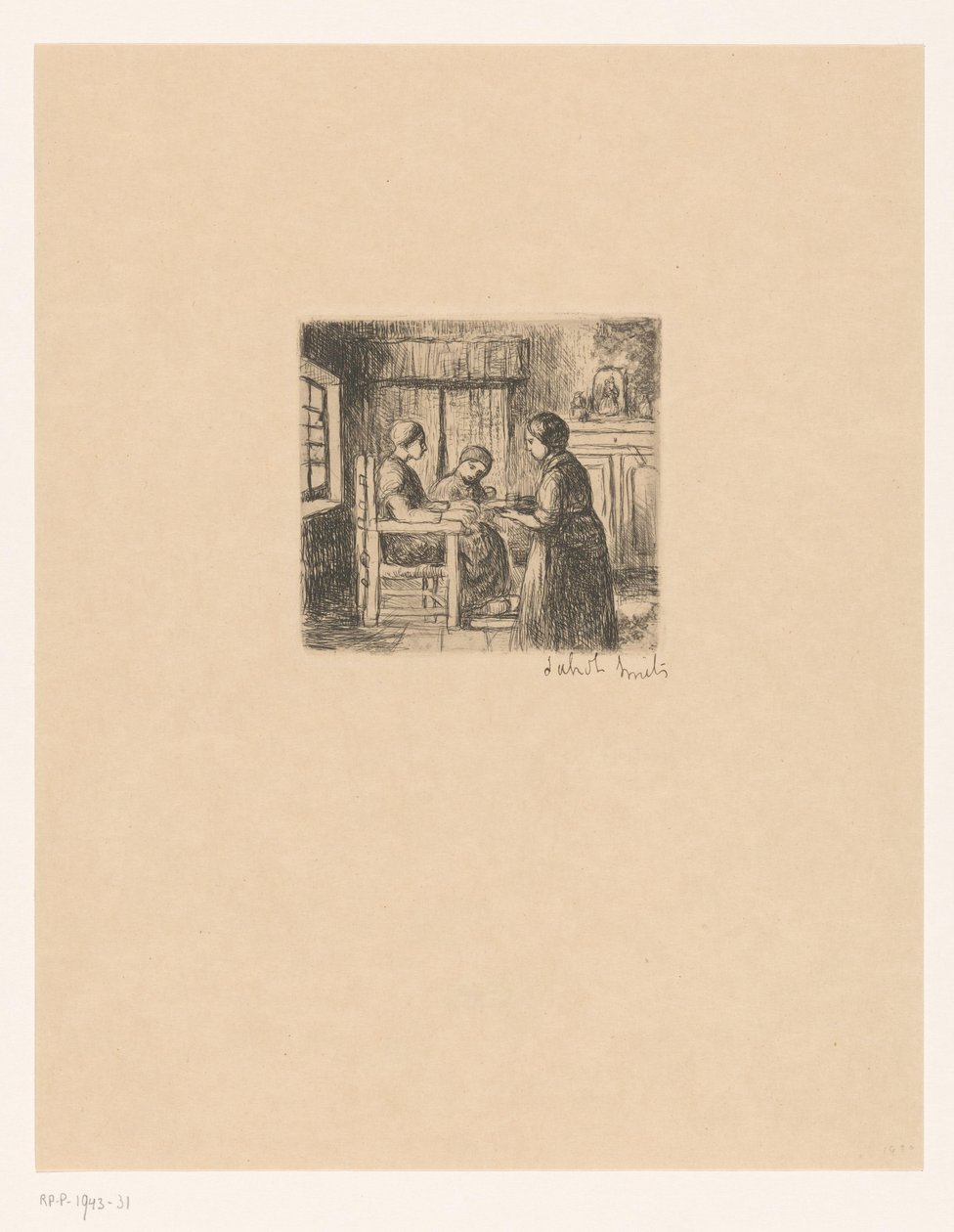 Intérieur avec trois personnes - Jakob Smits (signed by artist)