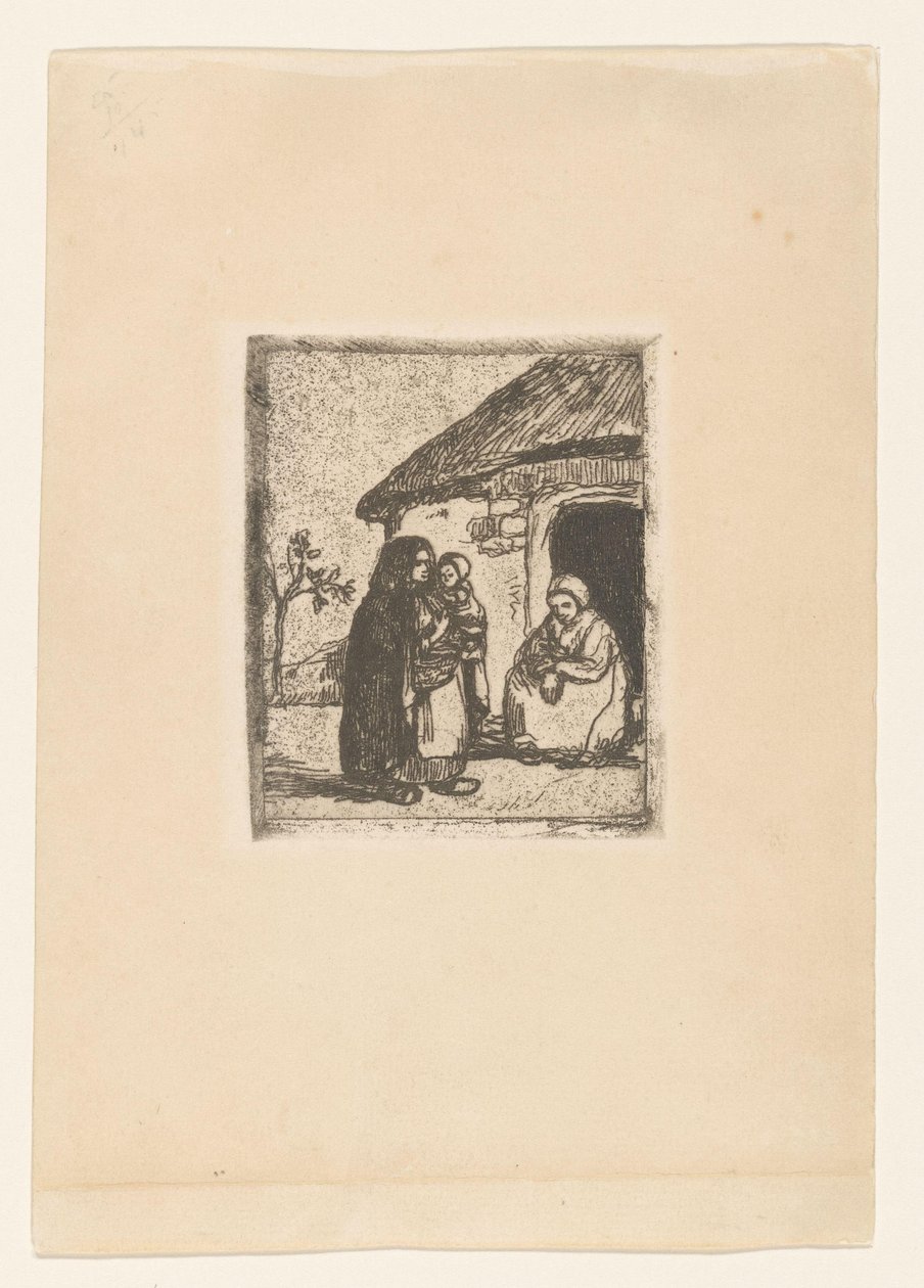 Deux femmes et un enfant devant une maison (Kleine bedelaarster) - Jakob Smits