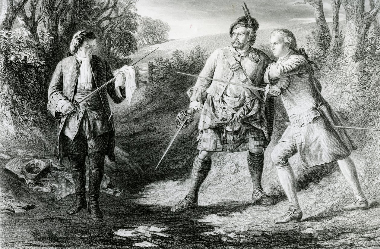 Rob Roy séparant les duellistes Rashleigh et Francis Osbaldistone, gravé par John Le Conte (fl.1850-86) 1867 - James Blake McDonald