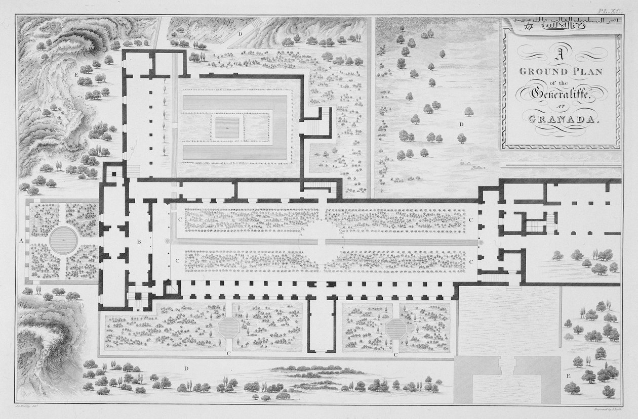 Plan du Jardin du Generalife, Grenade, de 
