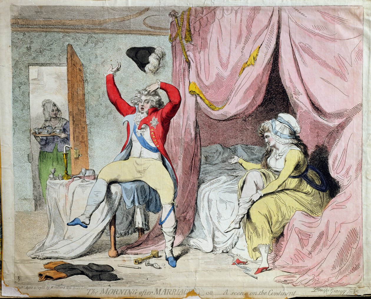 Le matin après le mariage, ou Une scène sur le continent, publié par W. Holland en 1788 - James Gillray