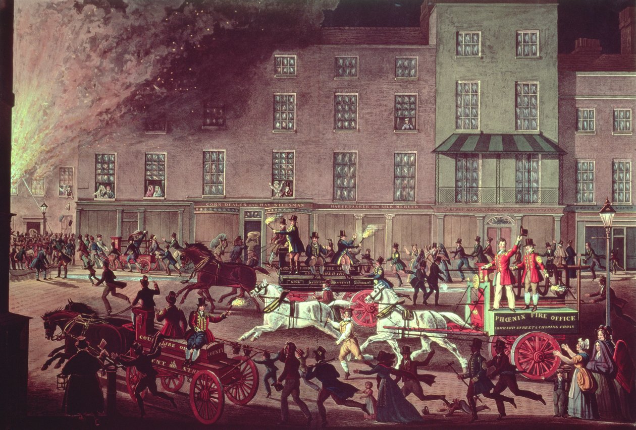 Pompiers de Londres, gravé par R.G. Reeve, pub. par Thomas McLean, c.1830 - James Pollard
