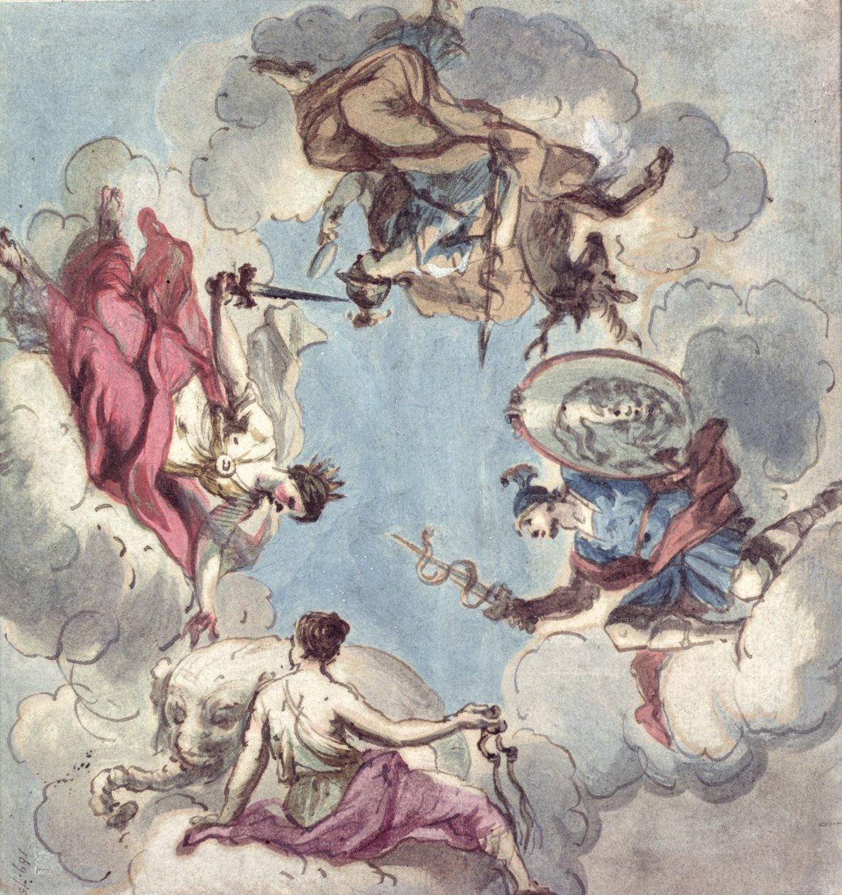 Conception pour un Plafond : Les Quatre Vertus Cardinales, Justice, Prudence, Tempérance et Force - James Thornhill