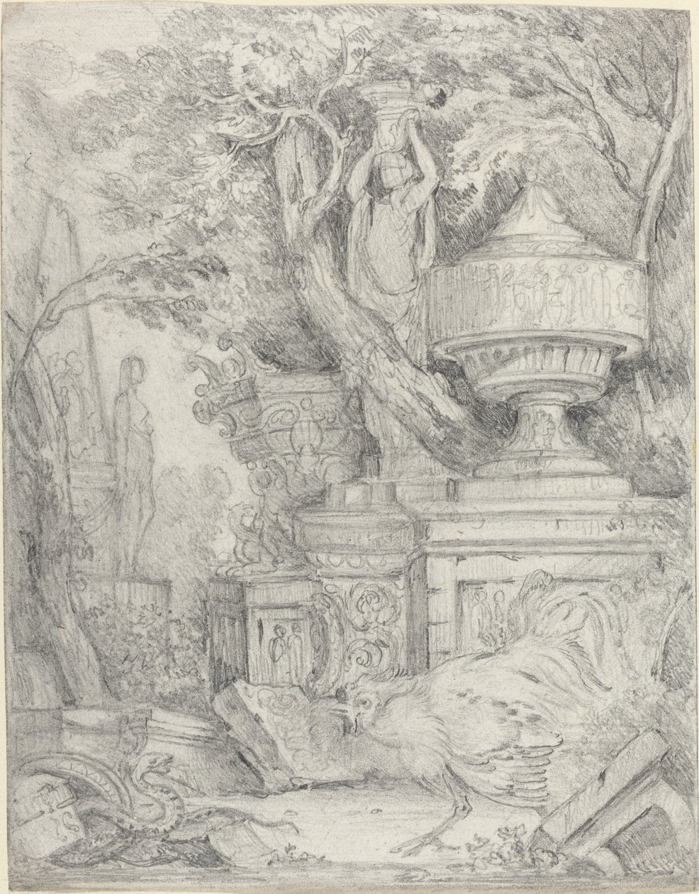 Sculptures antiques avec un coq combattant un serpent - James 