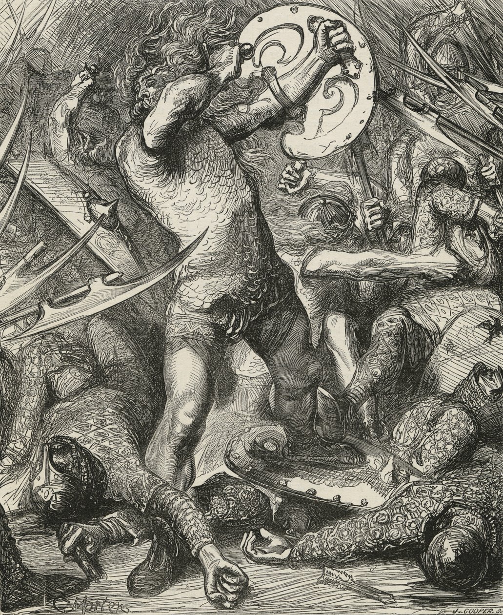 Hereward se frayant un chemin à travers l