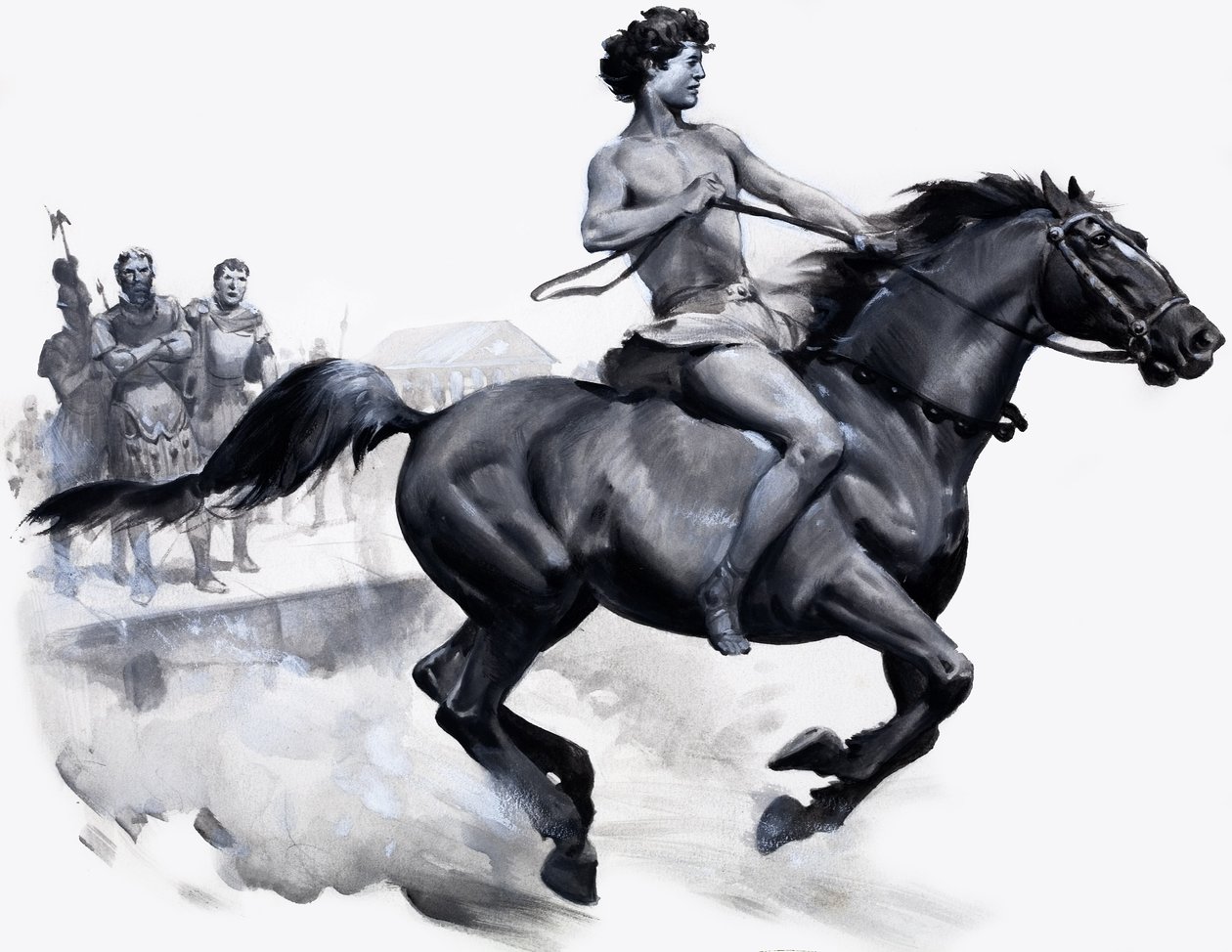 Alexandre le Grand chevauchant Bucéphale (gouache sur papier) - James Edwin McConnell
