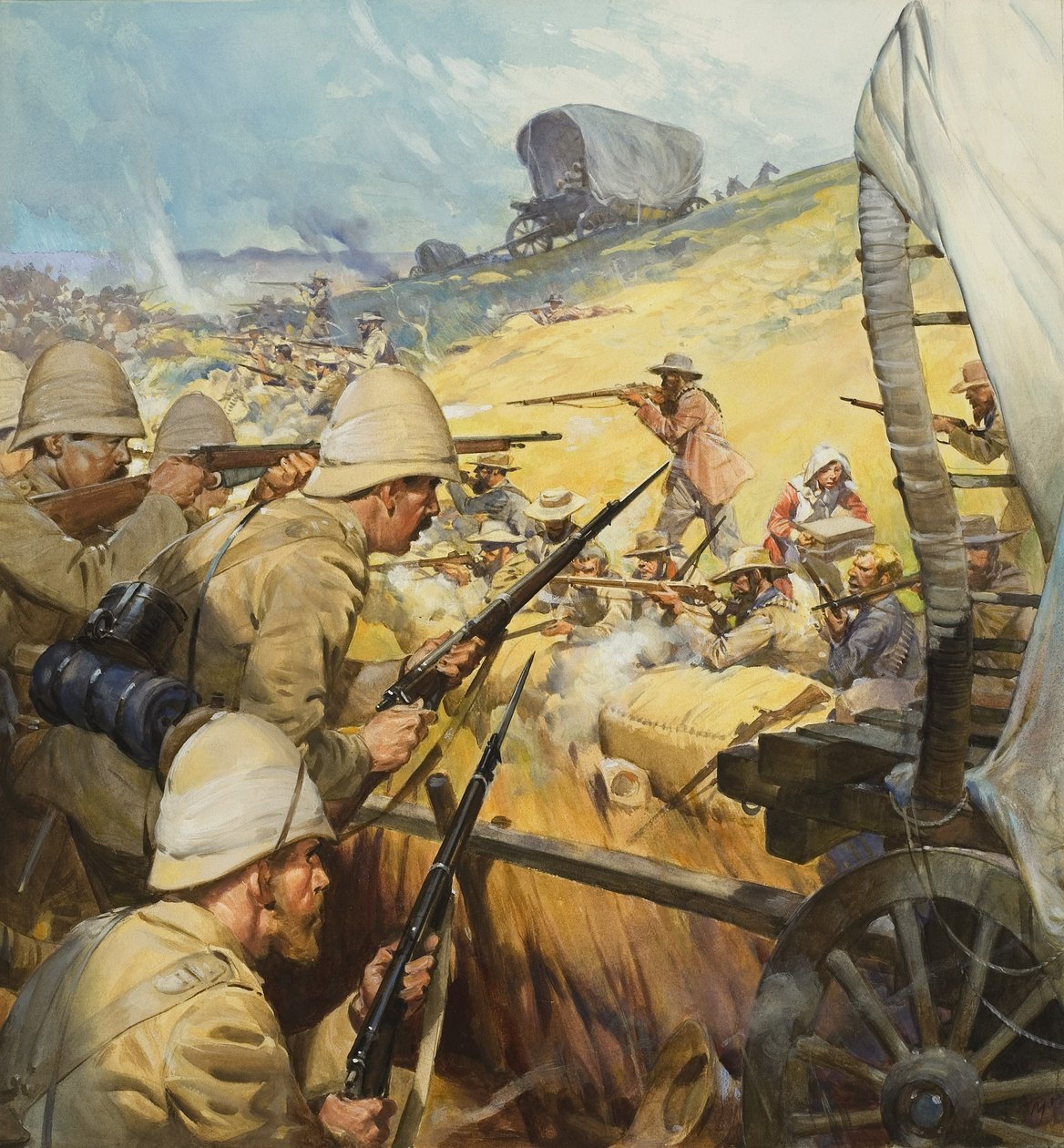 Escarmouche de la guerre des Boers (gouache sur papier) - James Edwin McConnell