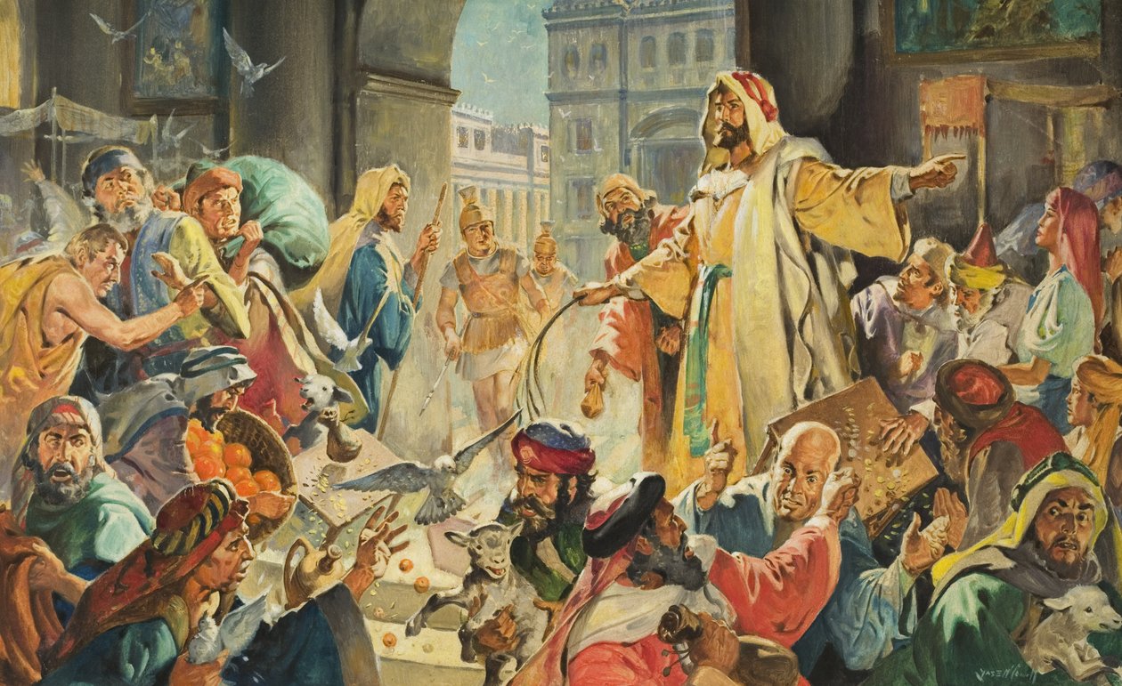 Jésus enlevant les prêteurs du Temple (gouache sur papier) - James Edwin McConnell