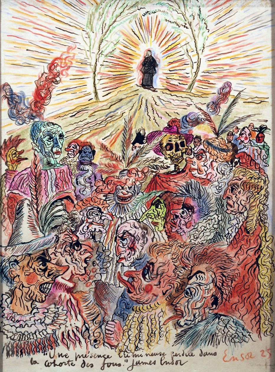 Présence lumineuse perdue dans la cour des fous - James Ensor