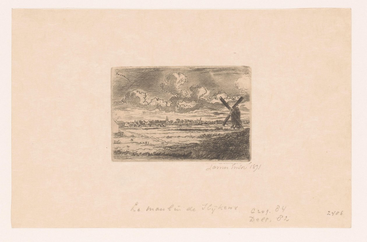 Vue sur Slijkens avec un moulin au premier plan - James Ensor