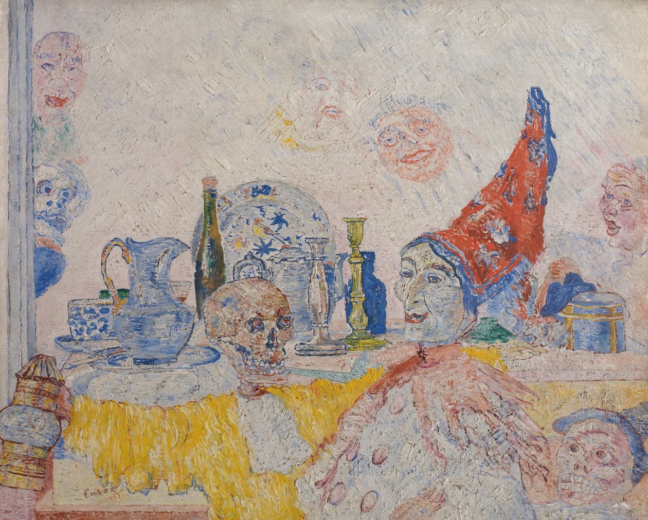 Pierrot et squelette en robe jaune - James Ensor