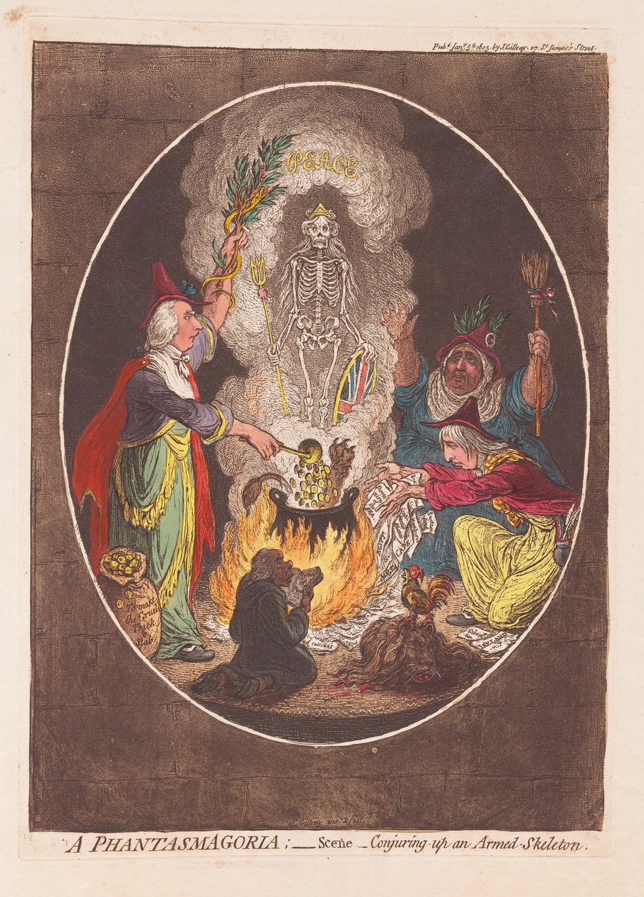 Une Phantasmagorie : Scène - Évoquant un squelette armé, pub. 1803 - James Gillray