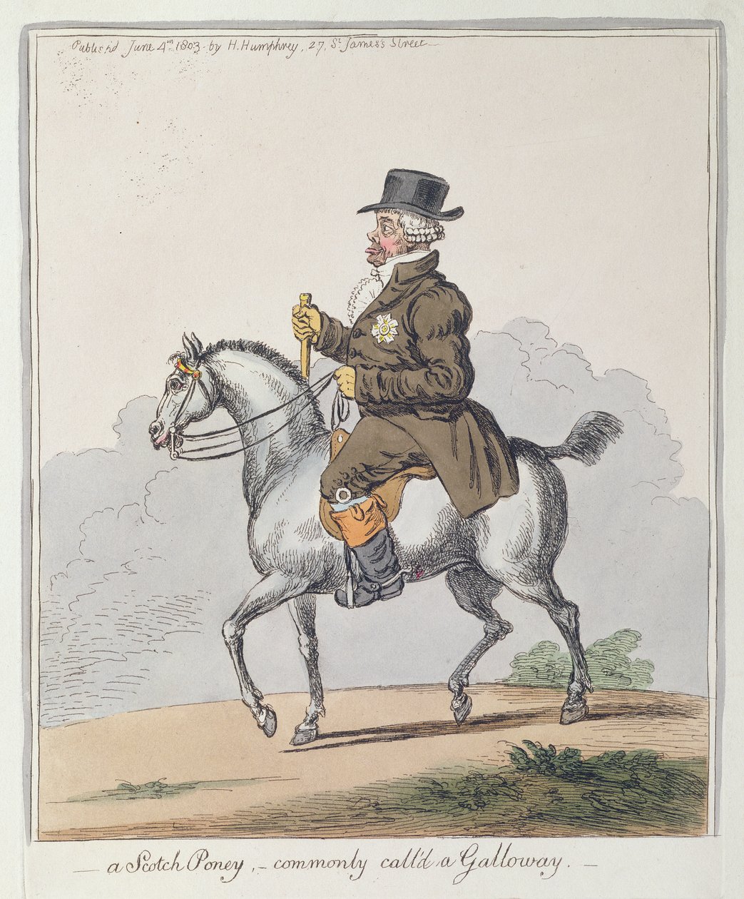 Un poney écossais, communément appelé un Galloway, publié par Hannah Humphrey en 1803 - James Gillray