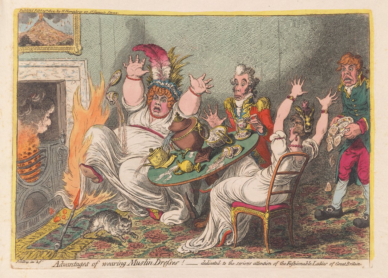 Vorteile des Tragens von Musselinkleidern!, veröffentlicht 1802 von James Gillray