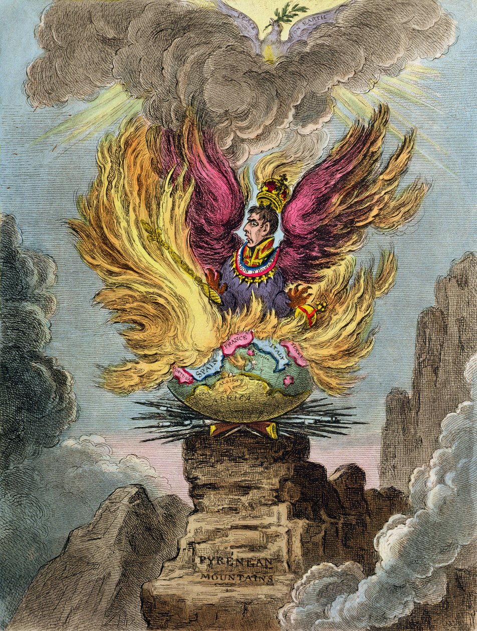 Apothéose du Phénix Corse, publié par Hannah Humphrey en 1808 - James Gillray