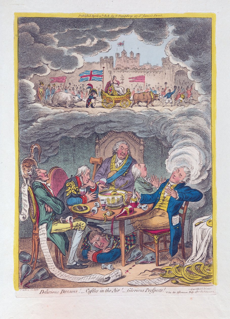 Rêves délicieux: Châteaux en Espagne! - Perspectives glorieuses!, publié en 1808 - James Gillray