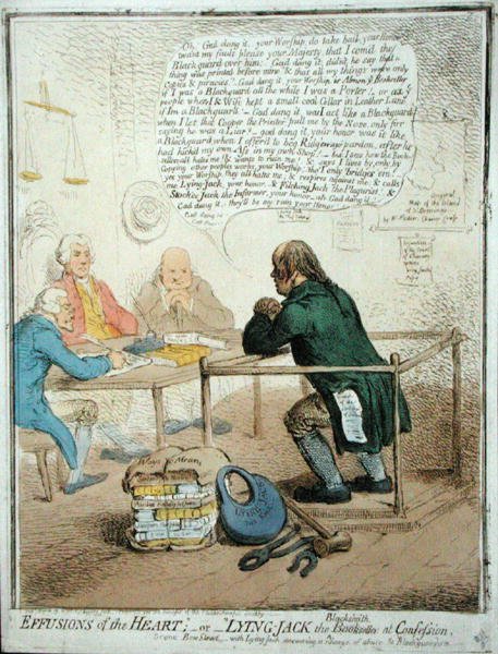 Effusions du cœur, ou Jack le forgeron menteur à la confession - James Gillray