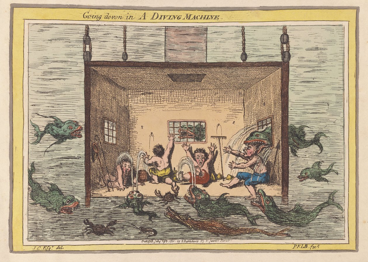 Descente dans une machine de plongée, pub. 1801 - James Gillray