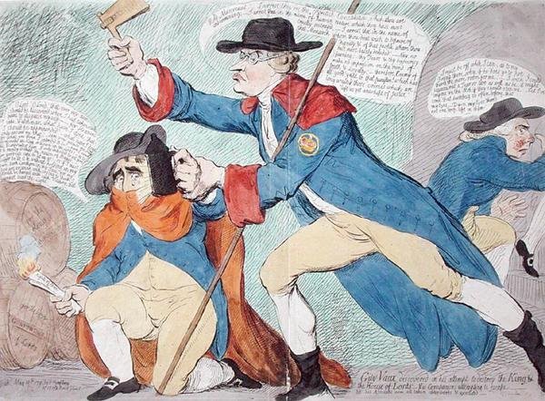 Guy Vaux découvert dans la tentative de détruire le roi et la Chambre des lords - James Gillray