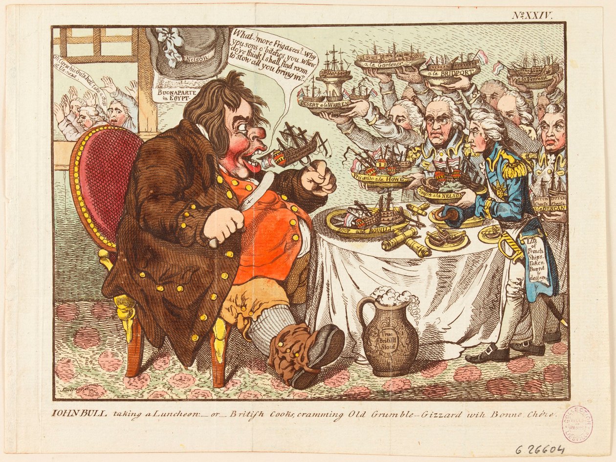 John Bull en train de déjeuner : ou les cuisiniers britanniques qui gavent le vieux râleur de bonne chère - James Gillray