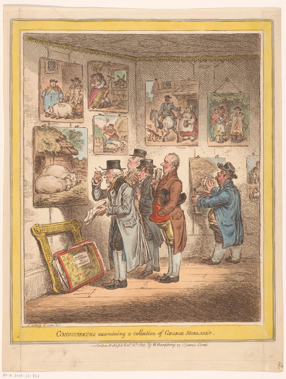 Connaisseurs examinant des peintures de George Morland - James Gillray