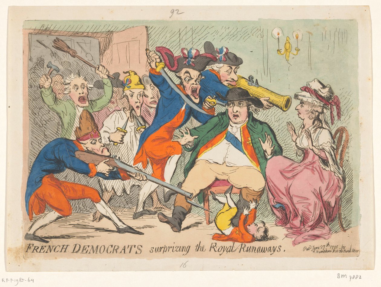 Louis XVI et Marie-Antoinette surpris pendant leur fuite, 1791 French democrats surprizing the Royal Runaways - James Gillray