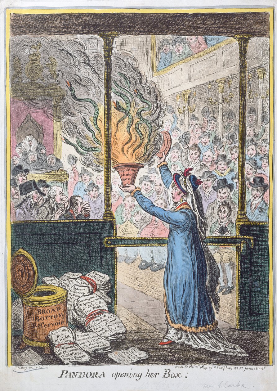 Pandora ouvrant sa boîte, publié par Hannah Humphrey, 1809 - James Gillray
