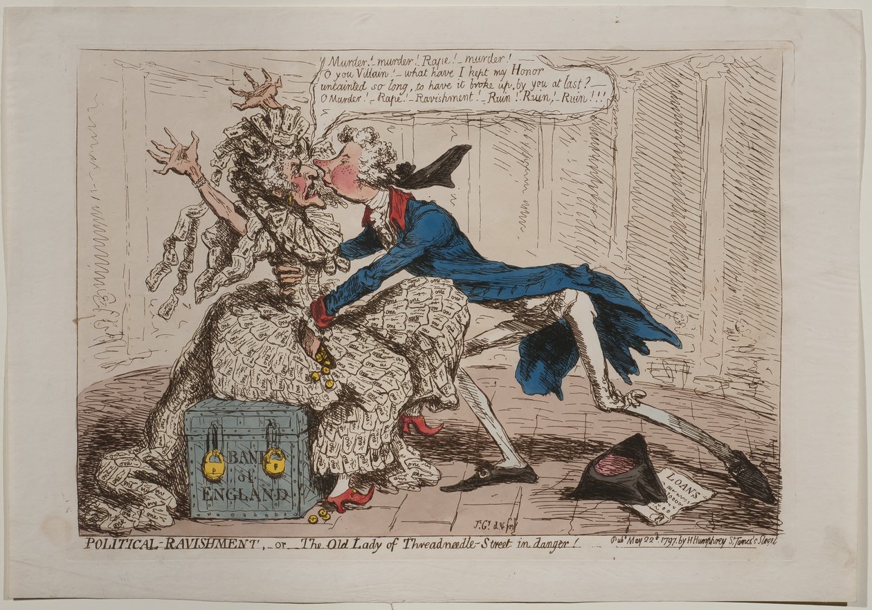 Ravissement politique, ou La vieille dame de Threadneedle Street en danger!, publié par Hannah Humphrey, 1797 - James Gillray