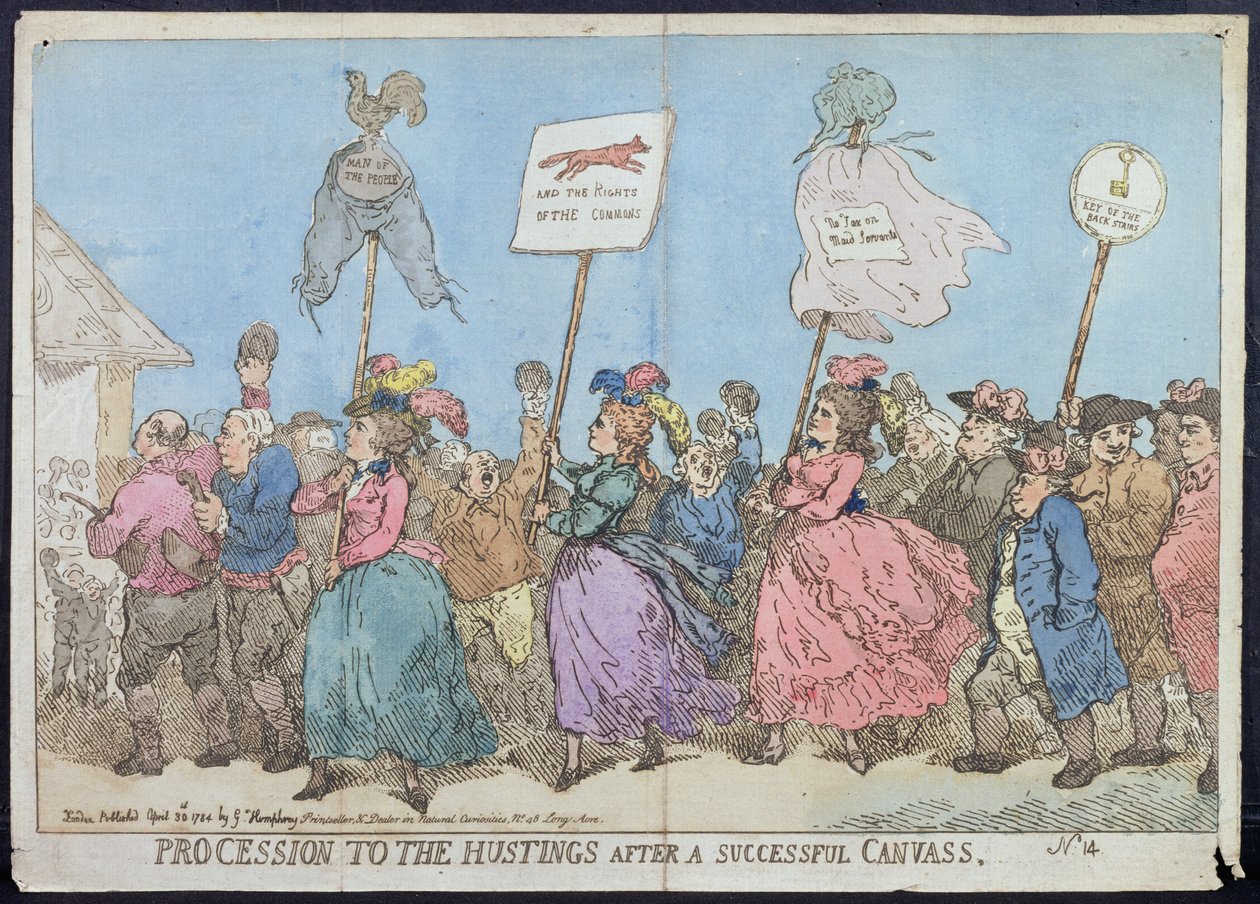 Procession vers les Hustings après une campagne réussie, publiée par G. Humphrey en 1784 - James Gillray