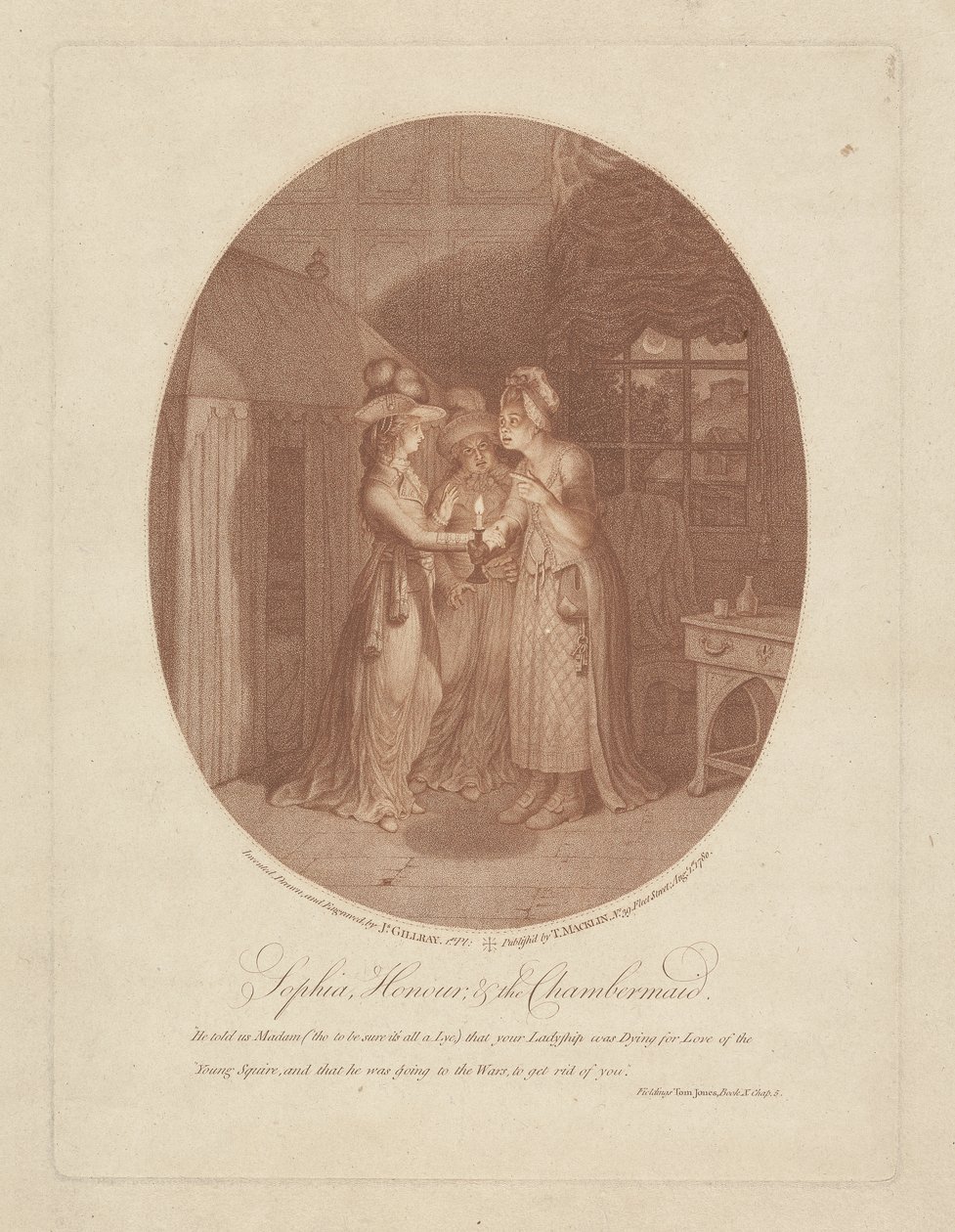 Sophia, Honour, et la Femme de Chambre, scène de Tom Jones par Henry Fielding (1707-54) - James Gillray