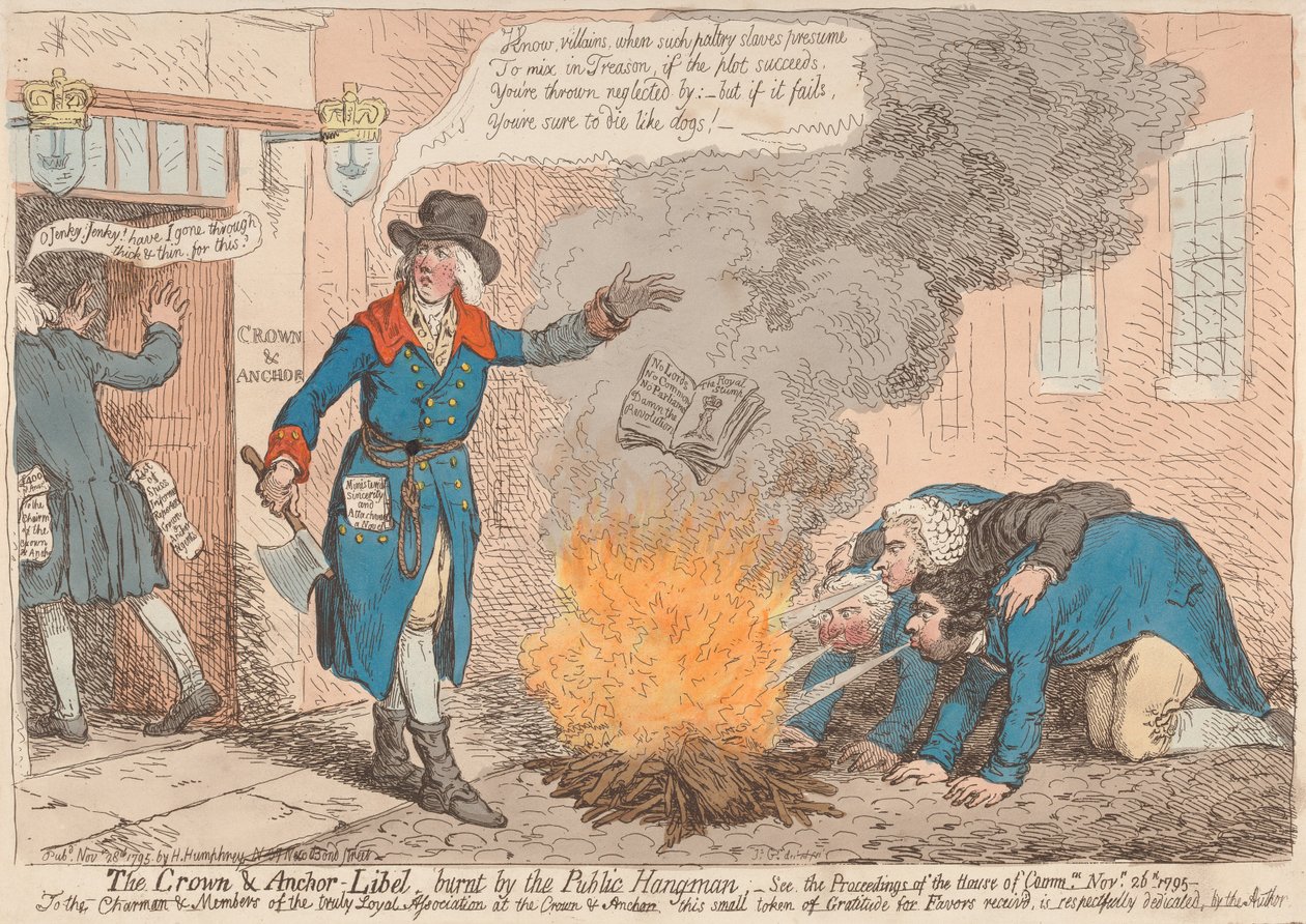 The Crown  Anchor - Diffamation, brûlé par le bourreau public (extrait de : Caricature, vol. 1) - James Gillray