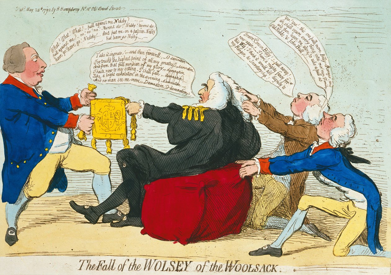 La Chute de Wolsey du Woolsack, publié par Hannah Humphrey en 1792 - James Gillray