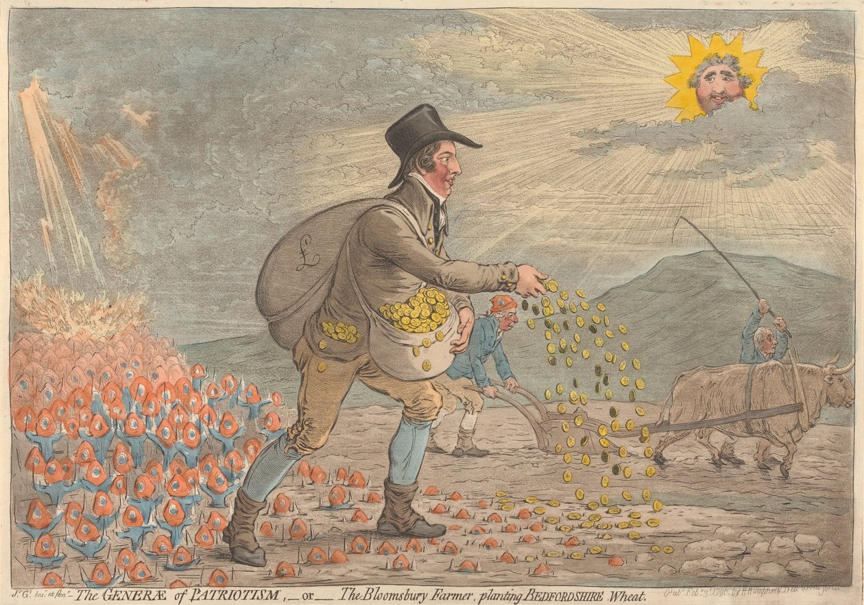 Le général du patriotisme - ou - le fermier de Bloomsbury, plantant du blé du Bedfordshire - James Gillray