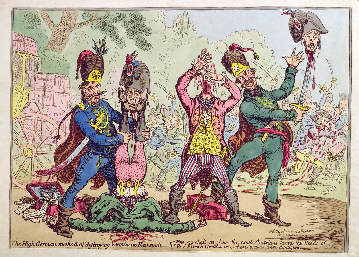 The High German Method of destroying Vermin at Rat-Stadt, publié par Hannah Humphrey en 1799 (eau-forte et gravure avec aquarelle) - James Gillray