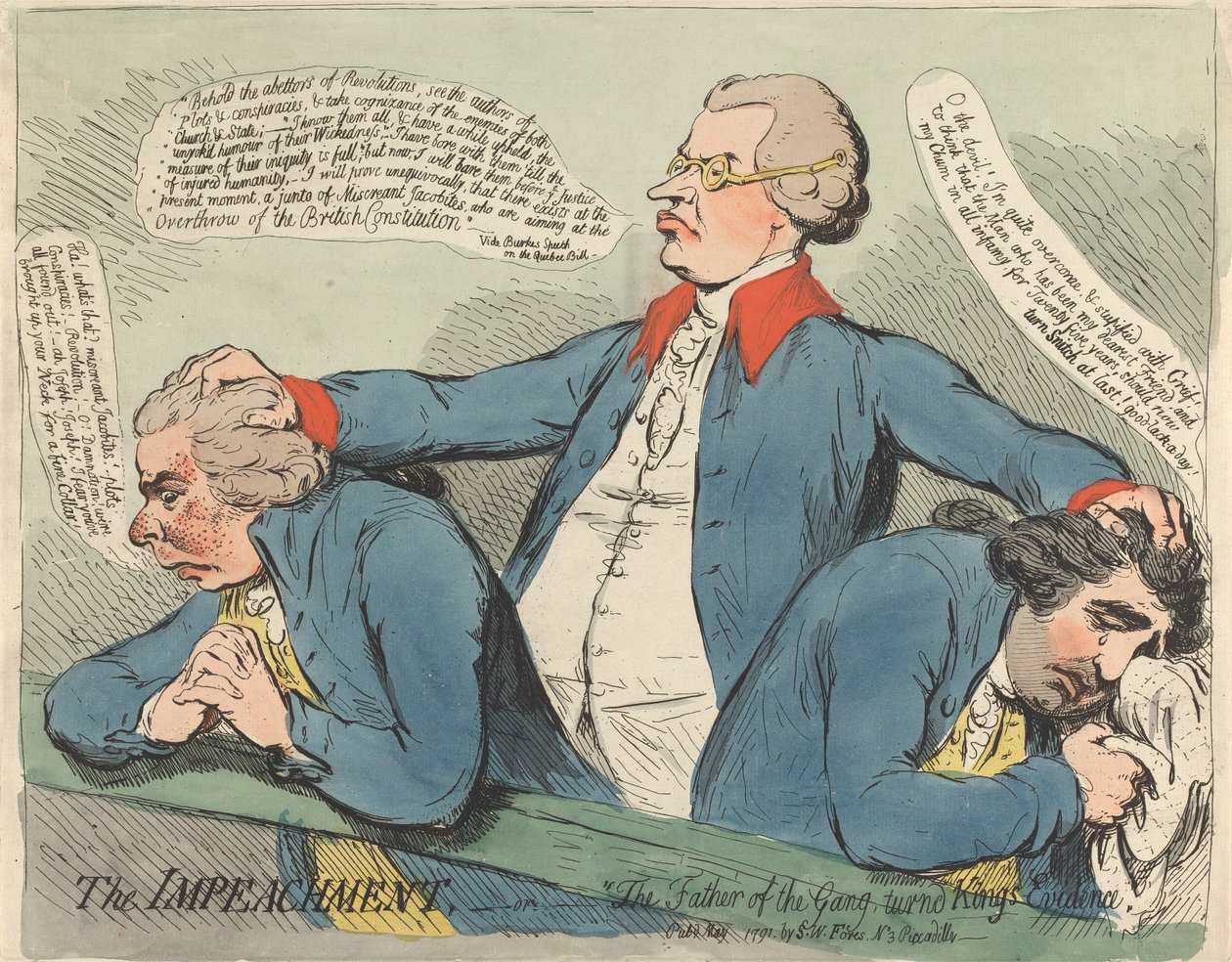 La mise en accusation - ou - « Le père de la bande, devenu témoin de la Couronne » - James Gillray
