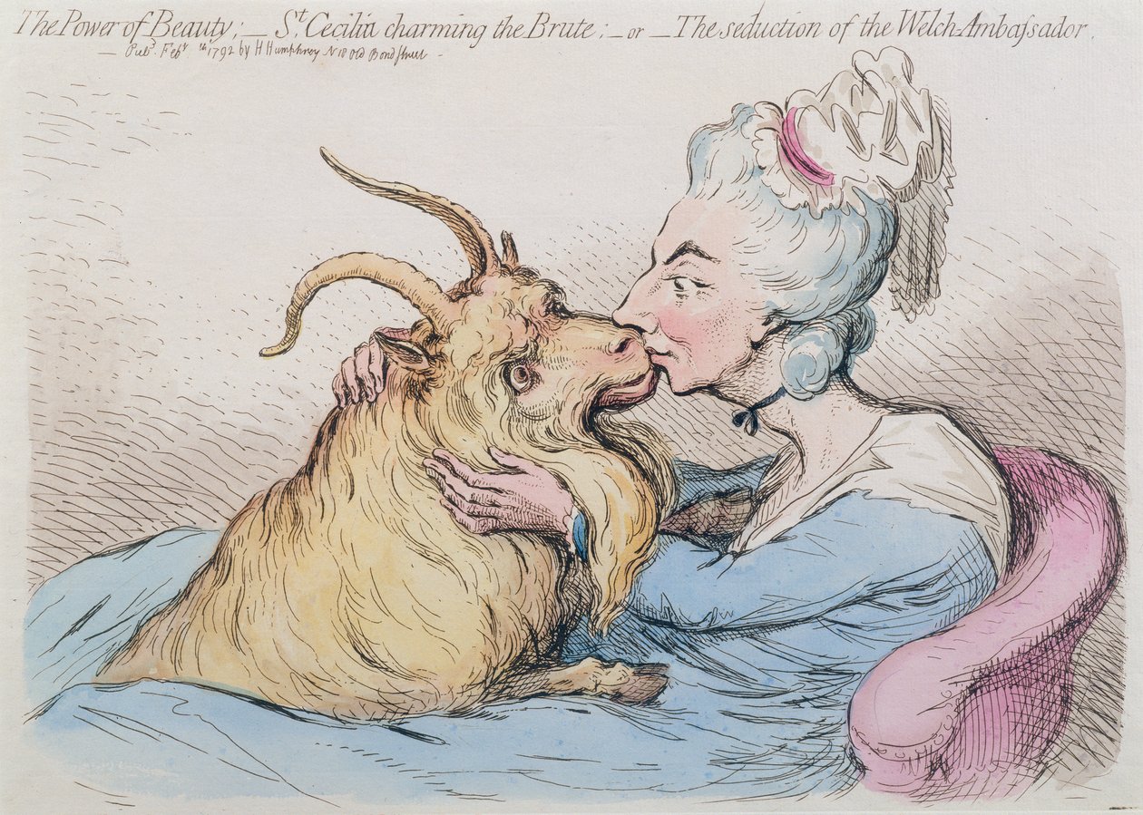 Le pouvoir de la beauté : St. Cecilia Charming the Brute, or The seduction of the Welch Ambassador, publié par Hannah Humphrey en 1792 (gravure à l