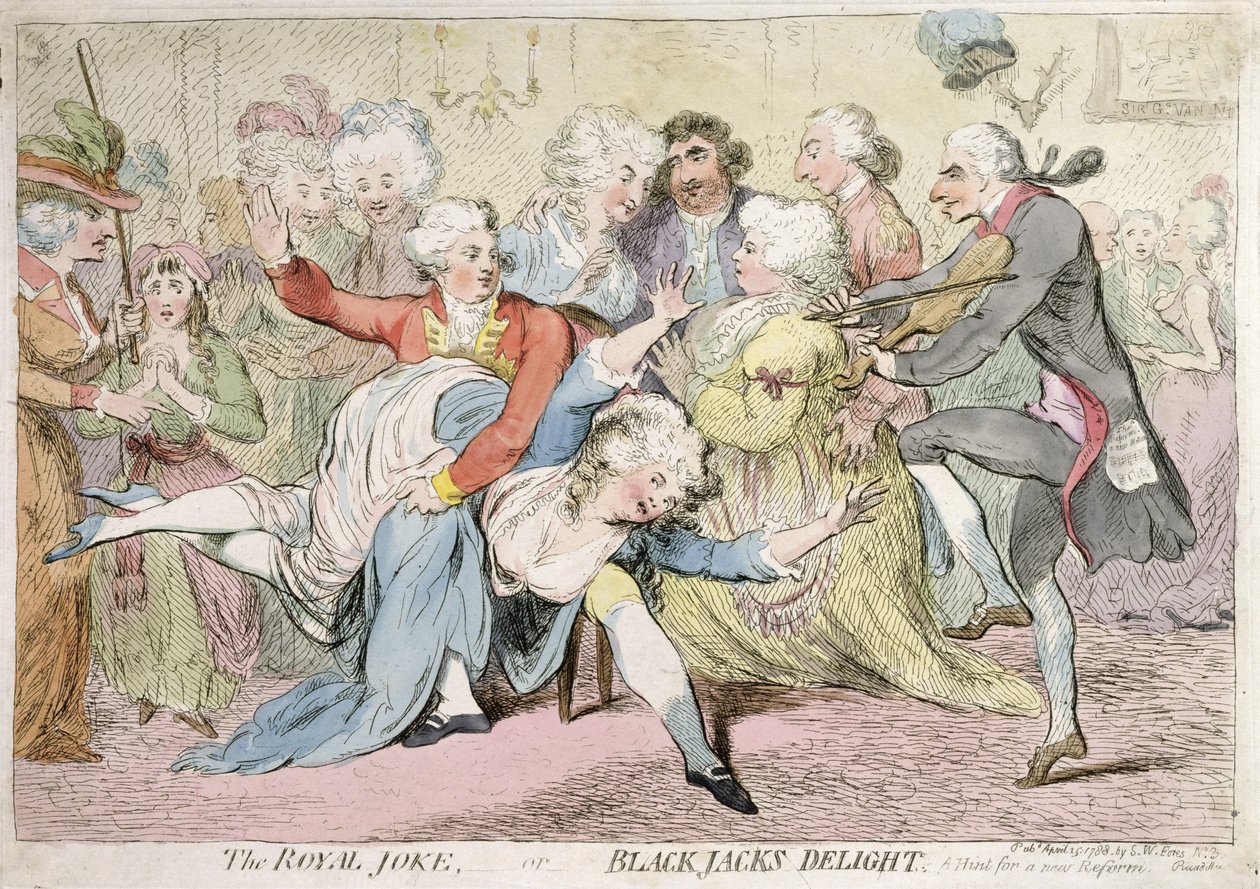 The Royal Joke, or Black Jacks Delight, publié par S.W. Fores en 1788 (gravure à la main) - James Gillray