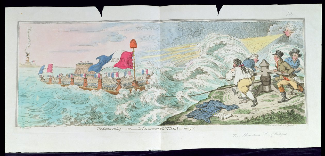The Storm Rising, or The Republican Flotilla in danger, publié par Hannah Humphrey en 1798 (eau-forte colorée à la main) - James Gillray