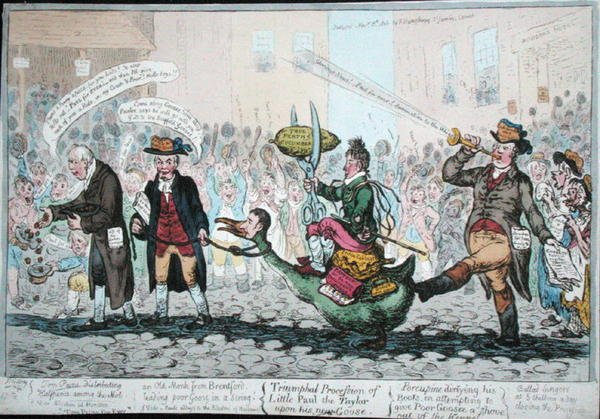 Le triomphe de Petit Paul le tailleur sur sa nouvelle oie, publié en 1806 - James Gillray