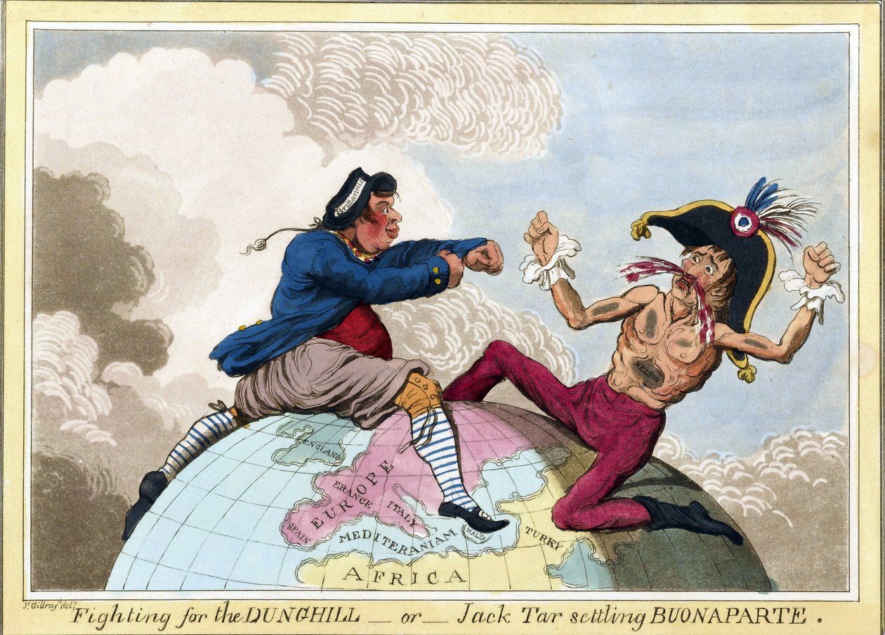 La lutte pour les tas de fumier ou Jack Tar (représentant les hommes de la marine britannique) contre Napoléon Bonaparte - James Gillray