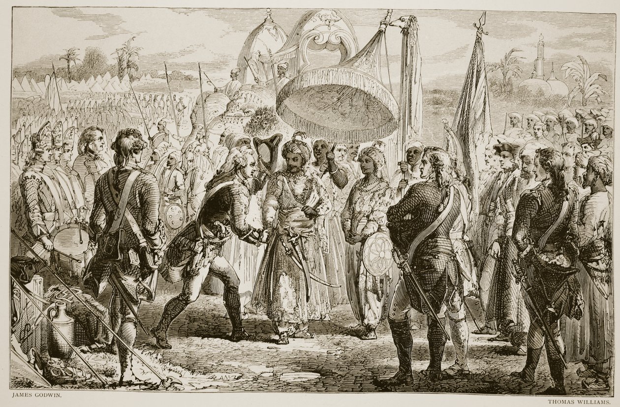 La rencontre de Lord Clive avec Meer Jaffier, après la bataille de Plassey, gravée par Thomas Williams - James Godwin