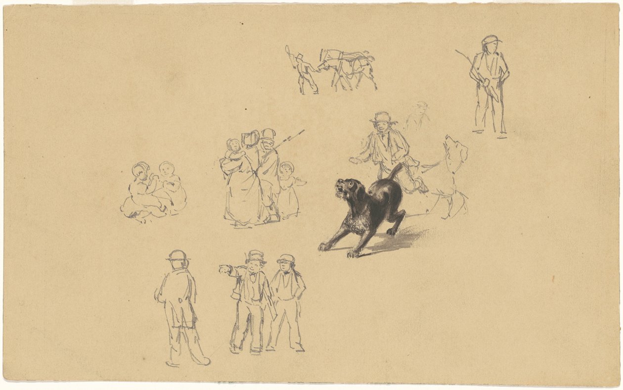 Chien Aboyant et Études pour "Entraînement de la Milice" - James Goodwyn Clonney