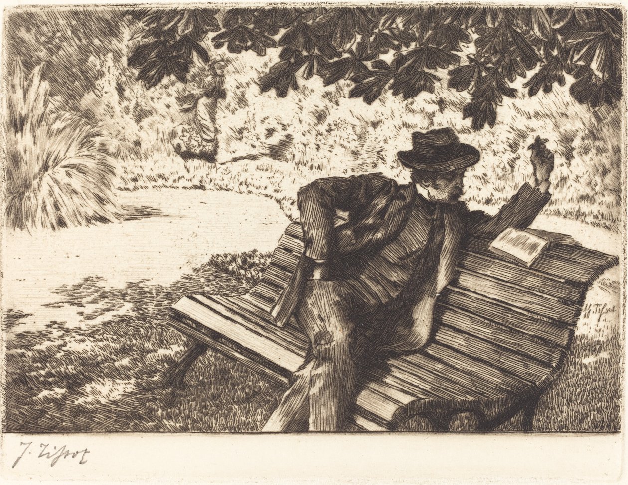 Denoisel lisant dans le jardin - James Jacques Joseph Tissot