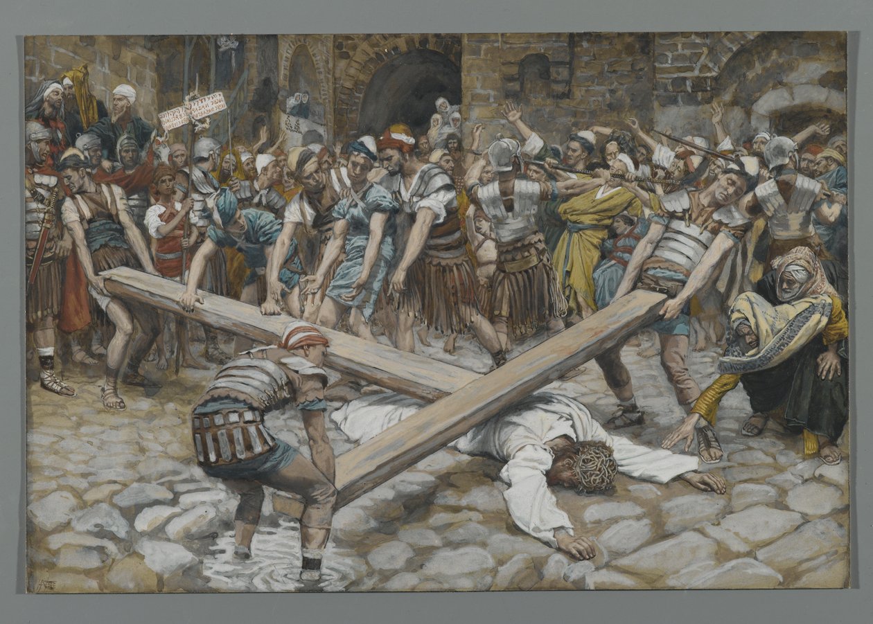 Simon de Cyrène Contraint de Porter la Croix avec Jésus, illustration de La Vie de Notre Seigneur Jésus-Christ, 1886-94 - James Jacques Joseph Tissot