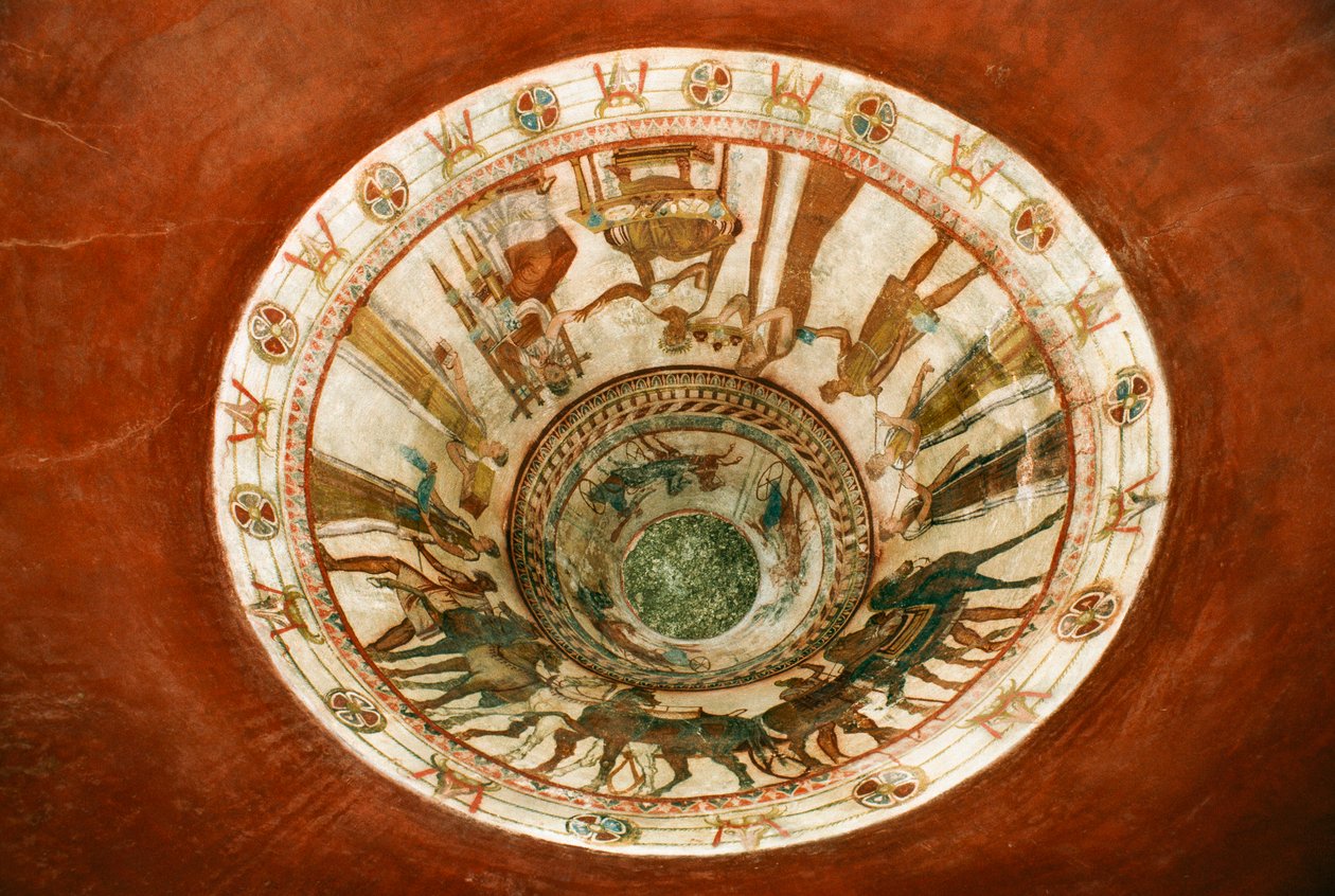 Une fresque funéraire présente des chars qui étaient courants lors des funérailles thraces, BULGARIE. - James L Stanfield