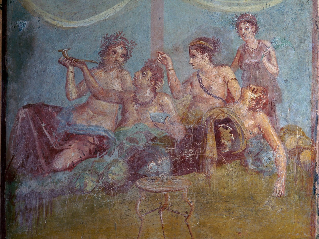Fresque de la haute société romaine profitant de la vie découverte à Pompéi. Pompéi, Italie - James L Stanfield