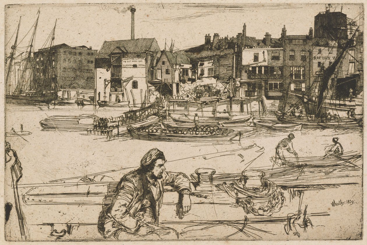 Le quai du Lion Noir, tiré de la série « La Tamise » (Série de seize gravures représentant des scènes sur la Tamise et d