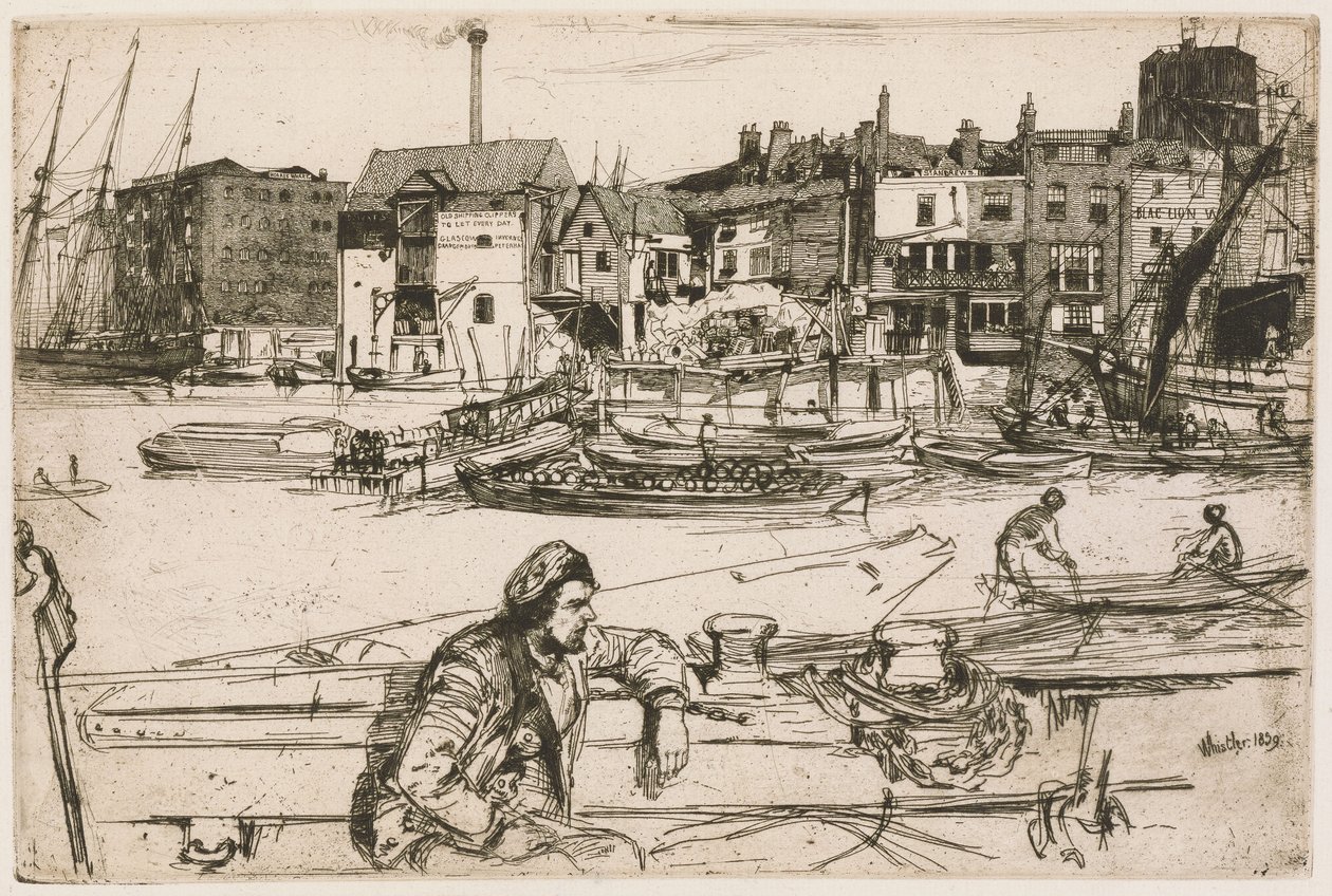 Le quai du Lion Noir, tiré de la série « La Tamise » (Série de seize gravures représentant des scènes sur la Tamise et d