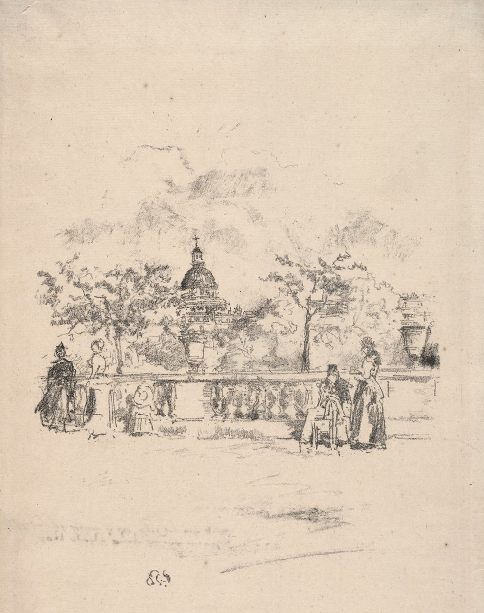Le Panthéon vu depuis la terrasse du jardin du Luxembourg - James McNeill Whistler