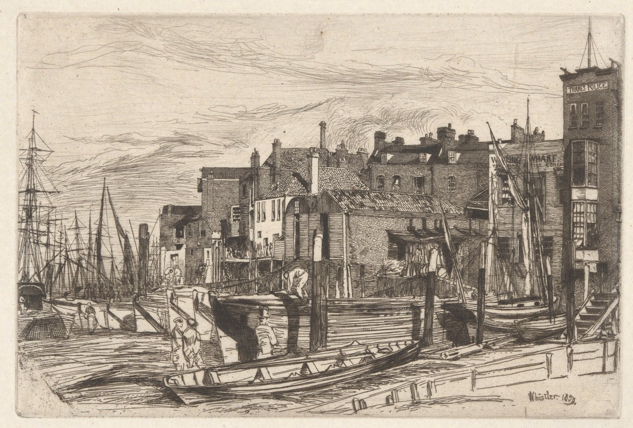 Police de la Tamise (Wapping Wharf), de la série Thames Set (Une série de seize gravures de scènes sur la Tamise et d